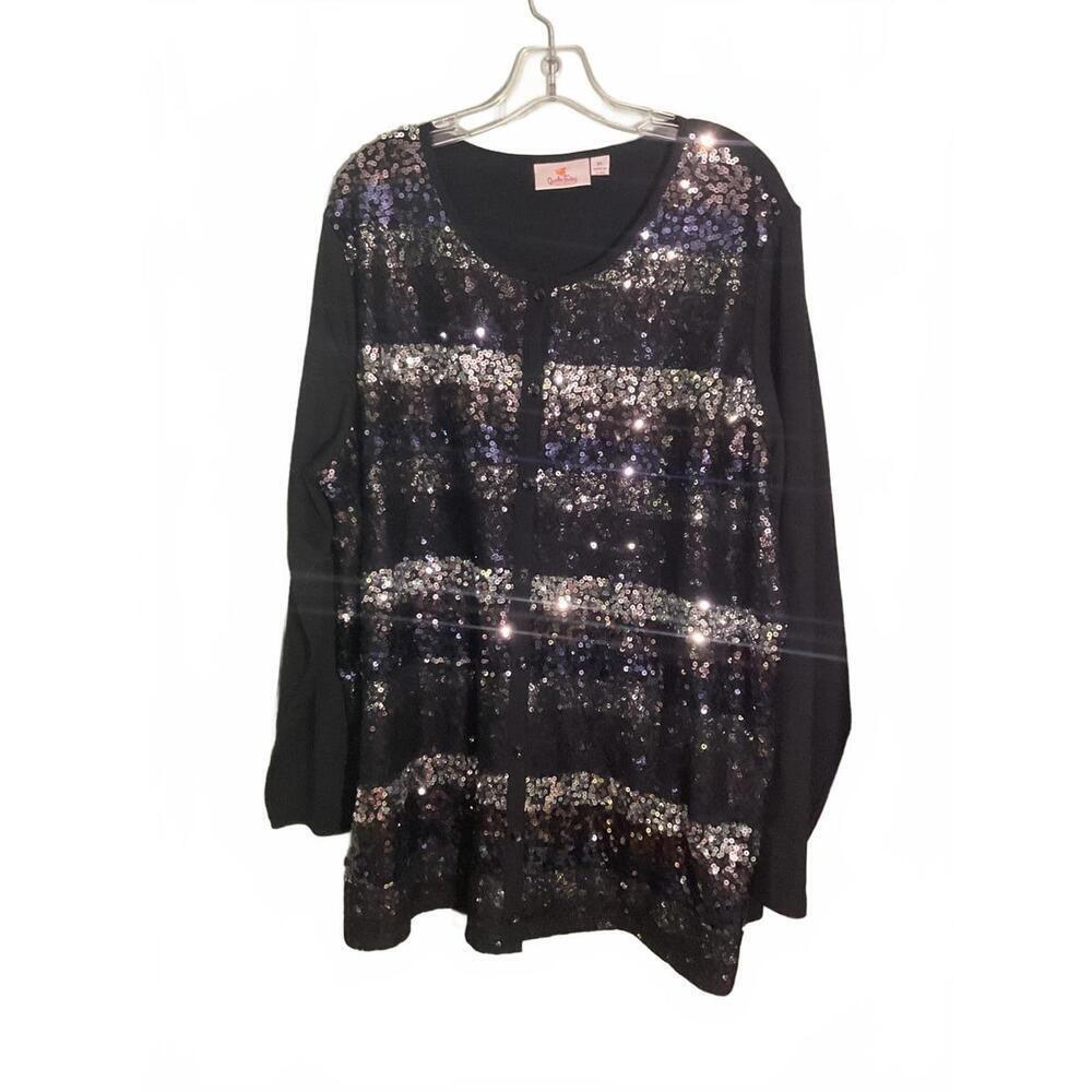 Quacker Factory Women's Sequin Embellished Long Sleeve Top, Size 2X